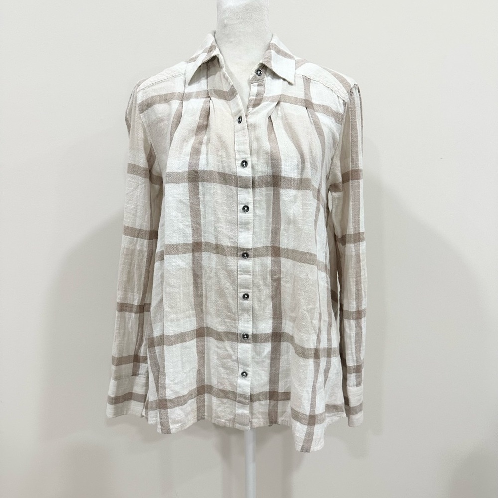 Free People Peppy In Plaid Sz XS‎  Oversized Button Up Ruffle Back